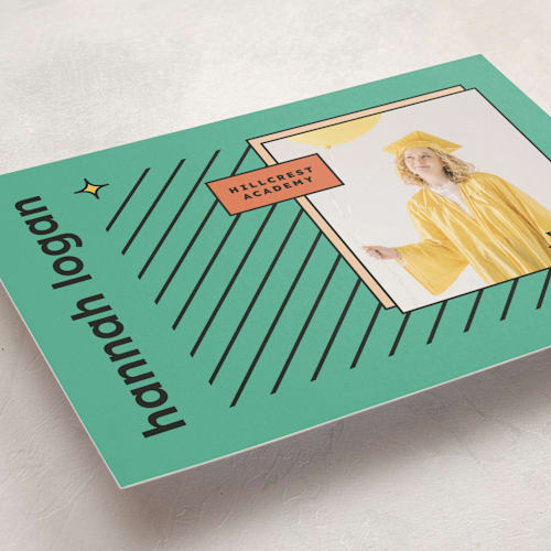This is a mint graduation announcements with standard by Chryssi Tsoupanarias called fun grad printing on recycled smooth signature in standard