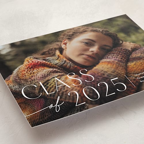 This is a snowberry graduation announcements with standard by Pixel and Hank called contemplate printing on recycled smooth signature in standard
