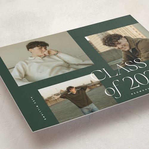 This is a forest graduation announcements with standard by Kelly Schmidt called troi printing on recycled smooth signature in standard