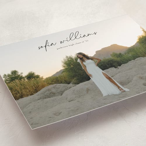 This is a onyx graduation announcements with standard by Eric Ransom called high script printing on recycled smooth signature in standard