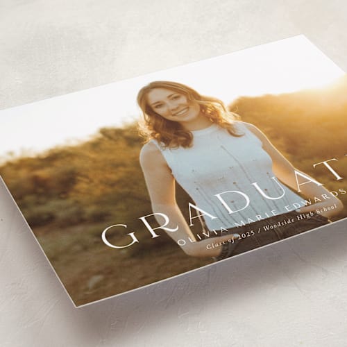 This is a snow graduation announcements with standard by Yaling Hou Suzuki called next adventure printing on recycled smooth signature in standard