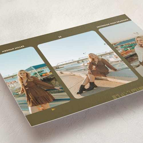 This is a olive graduation announcements with standard by Jenna Holcomb called film star printing on recycled smooth signature in standard