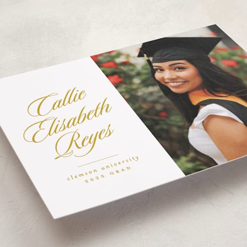 This is a maize graduation announcements with standard by Lea Delaveris called most classic printing on recycled smooth signature in standard