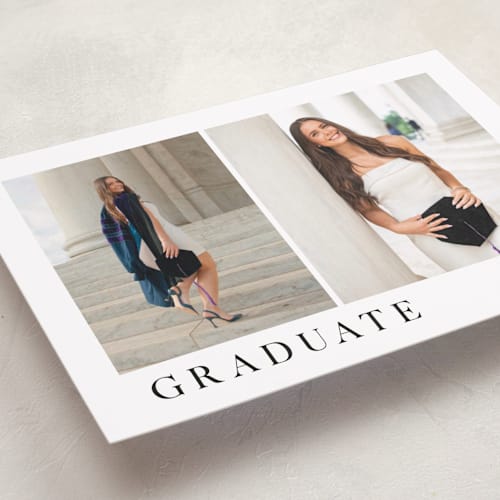 This is a silk graduation announcements with standard by Christy Hy Lee called clean duo printing on recycled smooth signature in standard