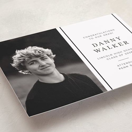 This is a paper graduation announcements with standard by Ani Somi called half and half printing on recycled smooth signature in standard