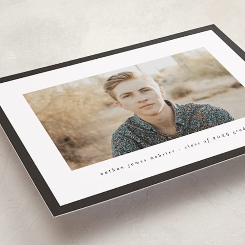 This is a charcoal graduation announcements with standard by Lea Delaveris called wrapped printing on recycled smooth signature in standard