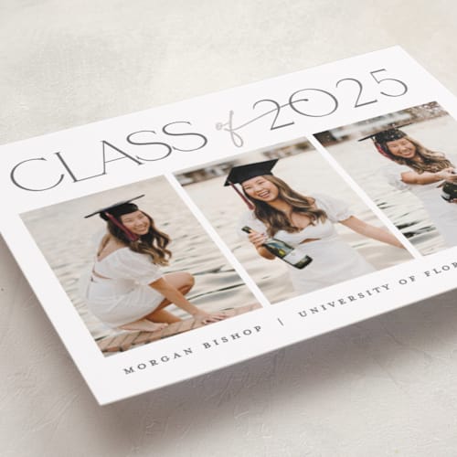 This is a fog graduation announcements with foil pressed by Carolyn MacLaren called timeline printing on recycled smooth signature in standard