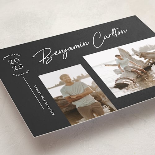 This is a charcoal graduation announcements with standard by Monika Torun called counterpoise printing on recycled smooth signature in standard