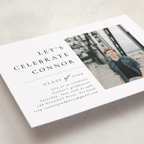 This is a snow graduation invitations with standard by Meggy Masters called divided printing on recycled smooth signature in standard
