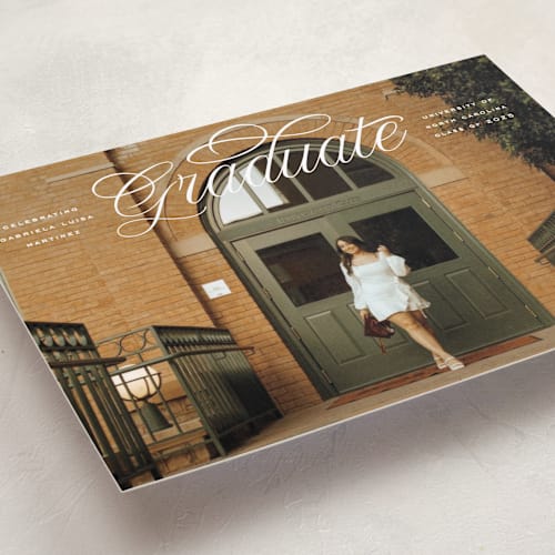 This is a crisp linen graduation announcements with standard by Erin L. Wilson called legato printing on recycled smooth signature in standard