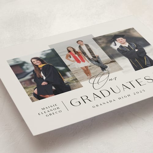 This is a clay graduation announcements with standard by Olivia Raufman called our grads printing on recycled smooth signature in standard