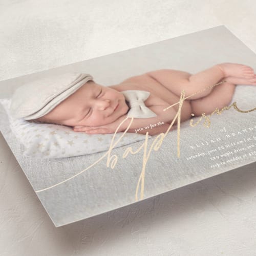 This is a cloud baptism and christening announcements with foil pressed by Vera Lim called precious printing on signature in standard