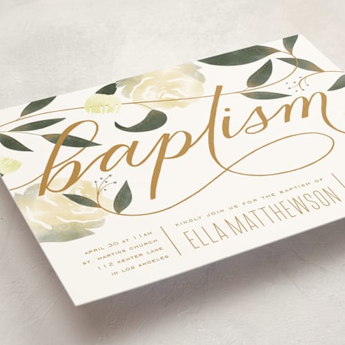 This is a mustard seed baptism and christening announcements with standard by Leah Bisch called garden printing on signature in standard