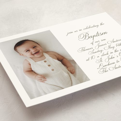 This is a fern baptism and christening announcements with standard by Megan Davis called walden printing on signature in standard