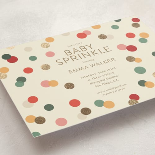 This is a merry foil stamped baby shower invitations with foil pressed by Stephanie Heinrich Godbout called colorful baby sprinkle printing on signature in standard