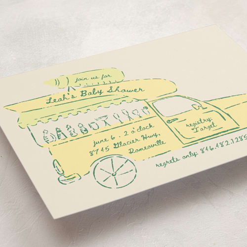This is a lemon baby shower invitations with standard by Gwen Bedat called milk truck printing on signature in standard