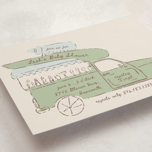 This is a avocado baby shower invitations with standard by Gwen Bedat called milk truck printing on signature in standard