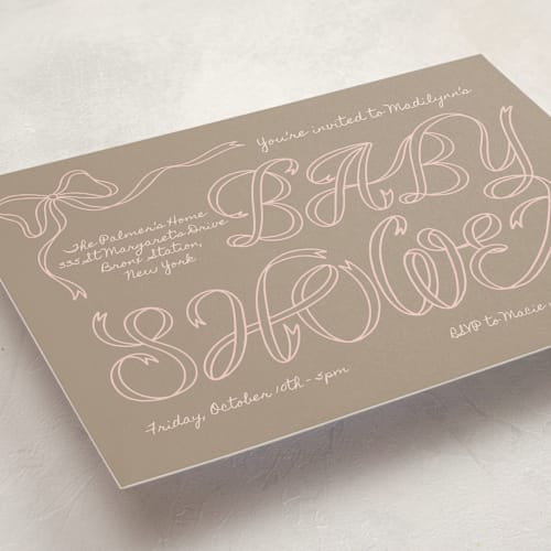 This is a dust fog baby shower invitations with standard by Zove Ahhh called ribbon of joy printing on signature in standard