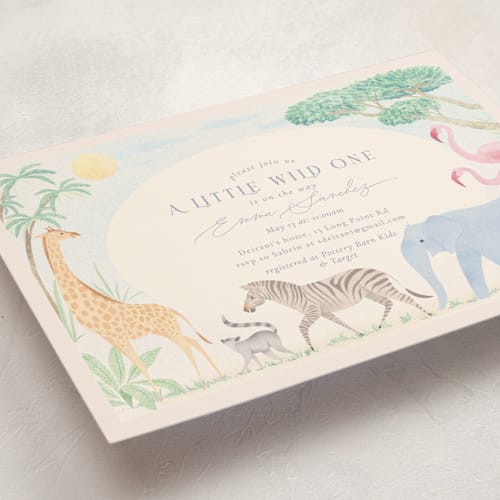 This is a sky blue baby shower invitations with standard by Sabrin Deirani called africa printing on signature in standard