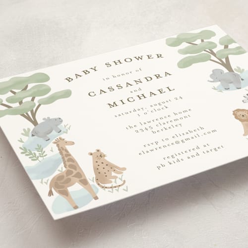This is a air baby shower invitations with standard by Jennifer Holbrook called little animal world printing on signature in standard
