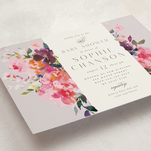 This is a rose baby shower invitations with standard by Lori Wemple called blooms printing on signature in standard