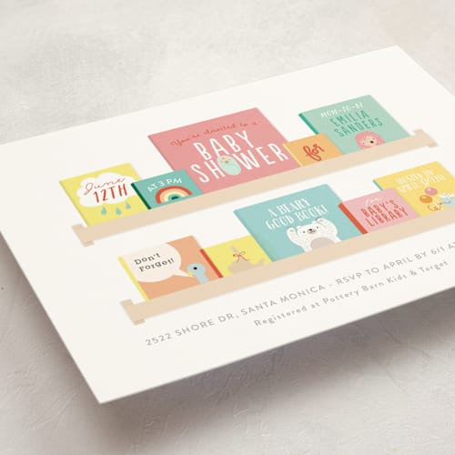 This is a brights baby shower invitations with standard by Itsy Belle Studio called modern book shelf printing on signature in standard