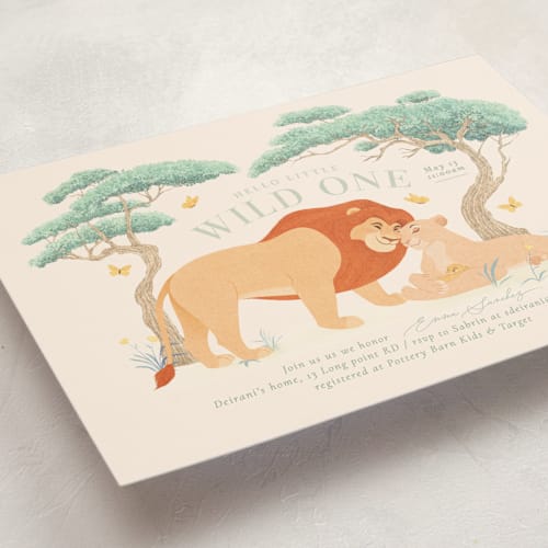 This is a vanilla baby shower invitations with standard by Sabrin Deirani called little wild one printing on signature in standard