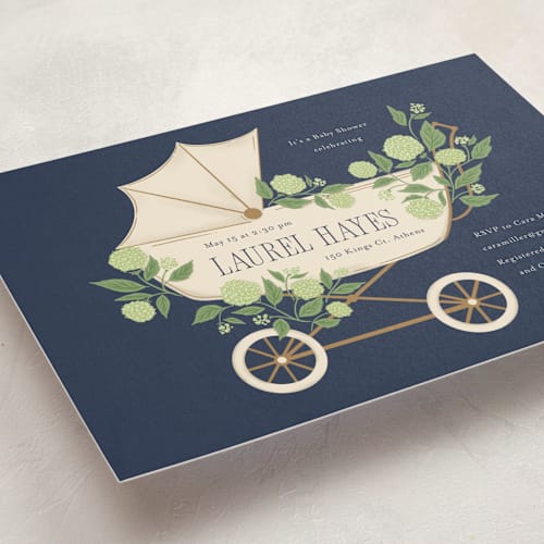 This is a limelight baby shower invitations with standard by Cindy Reynolds called hydrangea pram printing on signature in standard