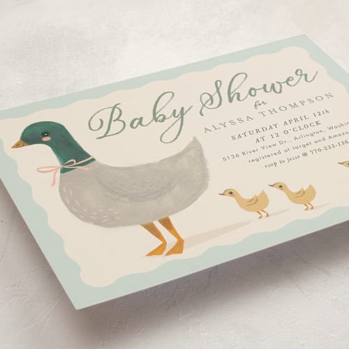 This is a pond baby shower invitations with standard by Karidy Walker called vintage ducklings printing on signature in standard