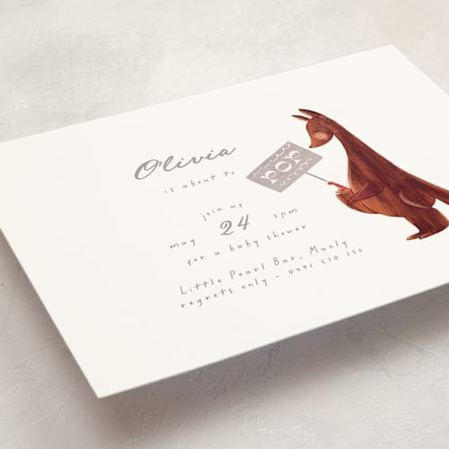 This is a cloud baby shower invitations with standard by Gwen Bedat called kangaroo pop printing on signature in standard