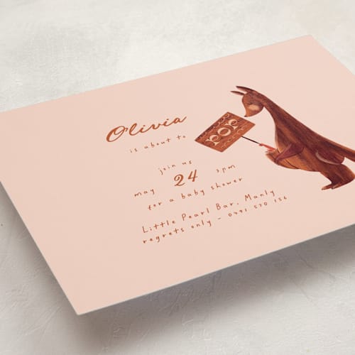This is a candy baby shower invitations with standard by Gwen Bedat called kangaroo pop printing on signature in standard