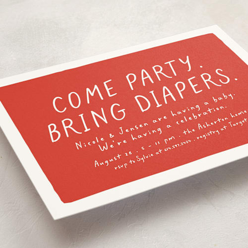 This is a tomato baby shower invitations with standard by Lea Delaveris called bring diapers printing on signature in standard