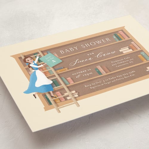 This is a hicory baby shower invitations with standard by Jennifer Wick called disney's belle's books printing on signature in standard