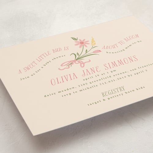 This is a garden baby shower invitations with standard by letterfix called little bud printing on signature in standard