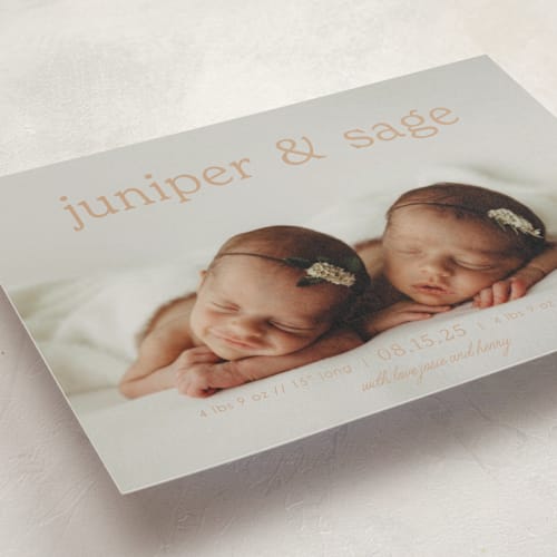 This is a fawn birth announcements with standard by Brittany Braithwaite called sweet nostalgia printing on signature in standard