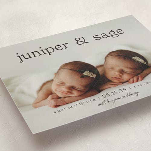 This is a charcoal birth announcements with standard by Brittany Braithwaite called sweet nostalgia printing on signature in standard