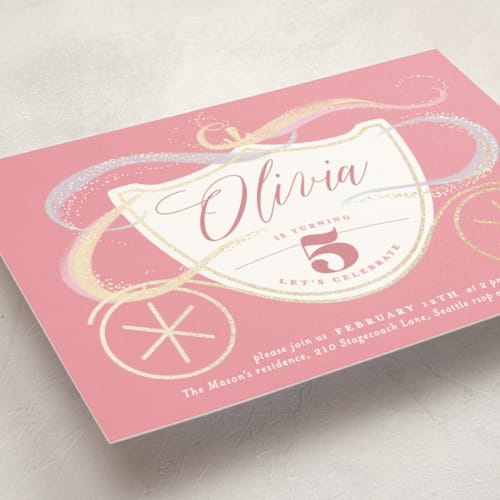 This is a candy kids birthday invitations with foil pressed by Rebecca Durflinger called shimmering princess printing on signature in standard