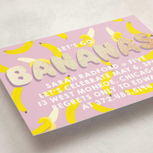 This is a mixed berry kids birthday invitations with foil pressed by Baumbirdy called go bananas printing on signature in standard