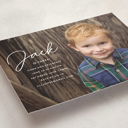 This is a snow kids birthday invitations with standard by Kasia Labocki called birthday script printing on signature in standard