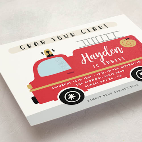 This is a cherry kids birthday invitations with standard by Oma N. Ramkhelawan called fired up! printing on signature in standard