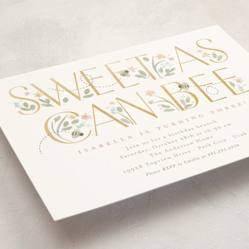This is a linen kids birthday invitations with standard by Robert and Stella called sweet as can bee printing on signature in standard