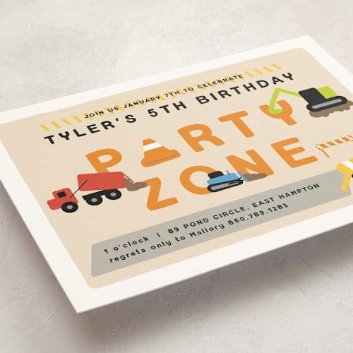 This is a citrus kids birthday invitations with standard by Nicole Senecal called party zone printing on signature in standard