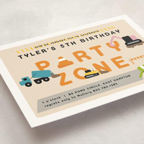 This is a bubblegum kids birthday invitations with standard by Nicole Senecal called party zone printing on signature in standard