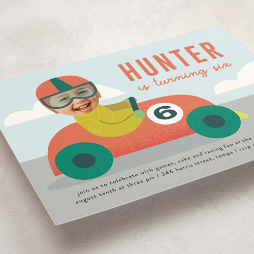 This is a carrot kids birthday invitations with standard by Lori Wemple called race printing on signature in standard