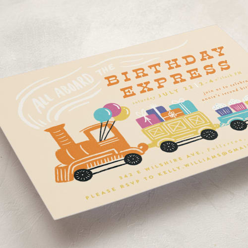 This is a sunset kids birthday invitations with standard by Shiny Penny Studio called the birthday express printing on signature in standard