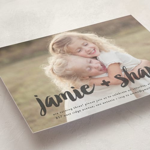 This is a charcoal kids birthday invitations with standard by Chasity Smith called double painted printing on signature in standard