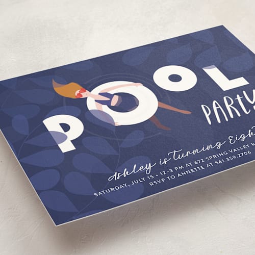 This is a navy kids birthday invitations with standard by Haley Warner called blue water printing on signature in standard