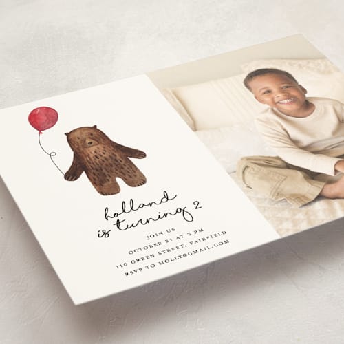 This is a red candy kids birthday invitations with standard by Remioni called bear printing on signature in standard