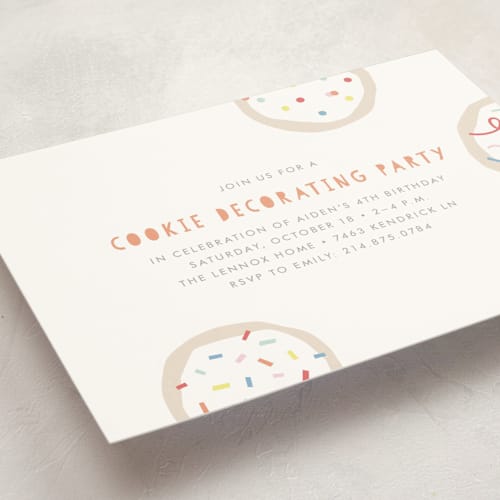 This is a tangerine kids birthday invitations with standard by Amber Barkley called sprinkles and icing printing on signature in standard