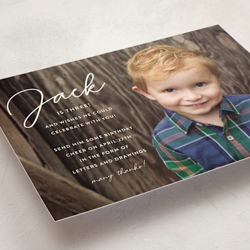 This is a snow kids birthday invitations with standard by Kasia Labocki called birthday script printing on signature in standard